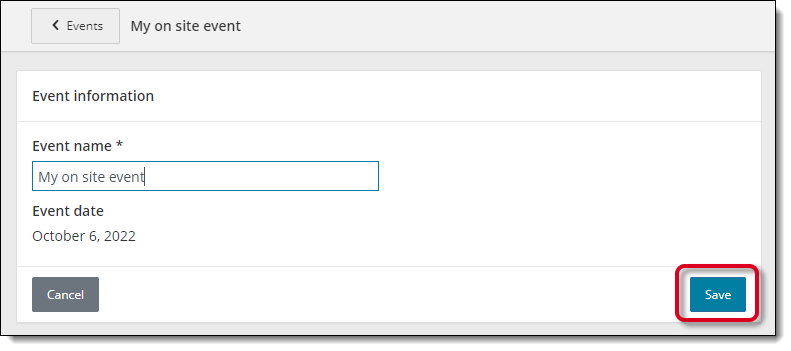 Enter new name for event in the Event name field.